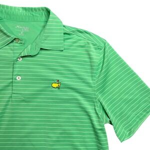 Masters Tech Golf Polo Shirt Men Medium Green White Stripe Augusta National Logo